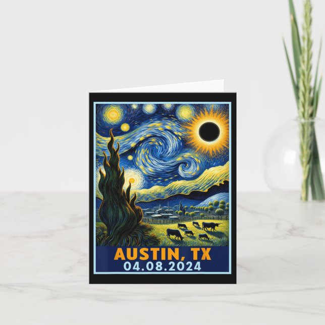 Solar Eclipse 2024 Austin Texas Van Gogh Starry Ni Karte (Vorderseite)