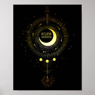 Solar Eclipse 2024 Boho Sun Moon Path Gesamter Lun Poster