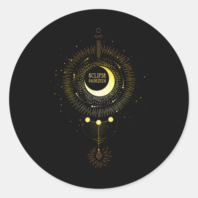 Solar Eclipse 2024 Boho Sun Moon Path Gesamter Lun Runder Aufkleber (Vorderseite)