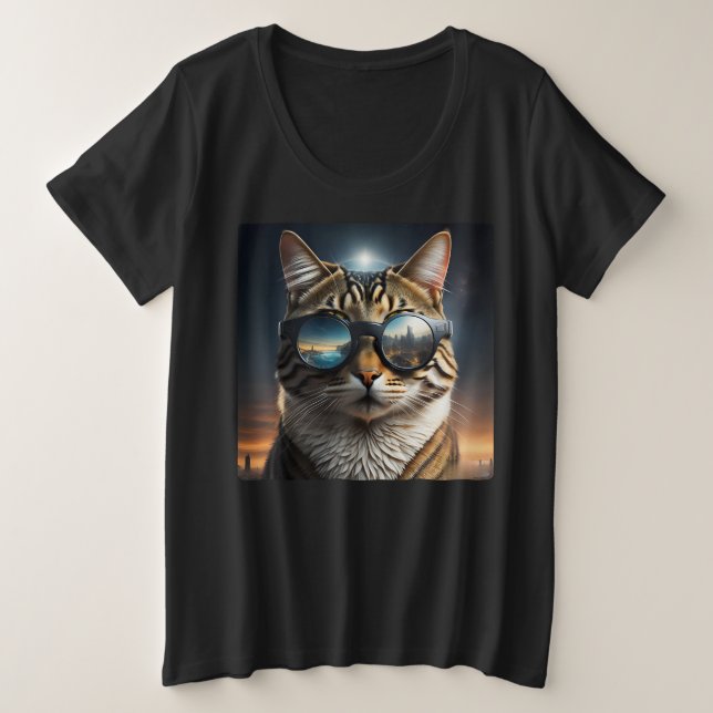 Solar-Eclipse,2024 Cat Wearing Solar Eclips Glasse Große Größe T-Shirt (Design vorne)