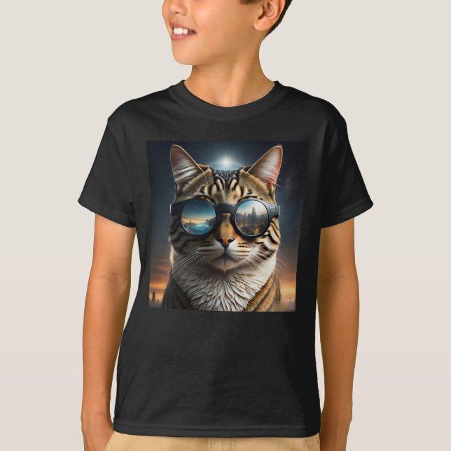 Solar-Eclipse,2024 Cat Wearing Solar Eclips Glasse T-Shirt (Vorderseite)