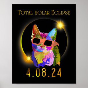 Solar Eclipse 2024 Cat Wearing Solar Eclipse Glass Poster