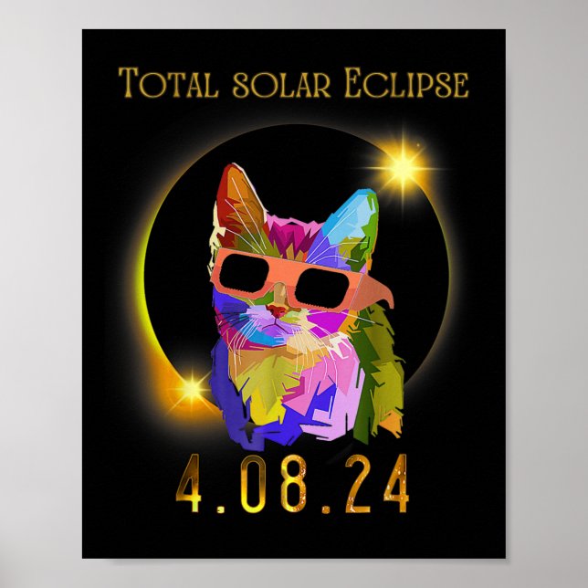 Solar Eclipse 2024 Cat Wearing Solar Eclipse Glass Poster (Vorne)
