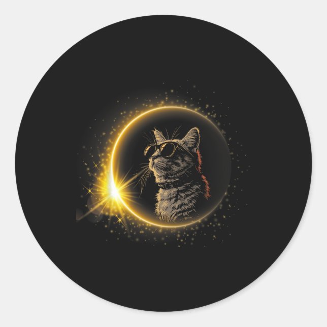 Solar Eclipse 2024 Cat Wearing Solar Eclipse Glass Runder Aufkleber (Vorderseite)