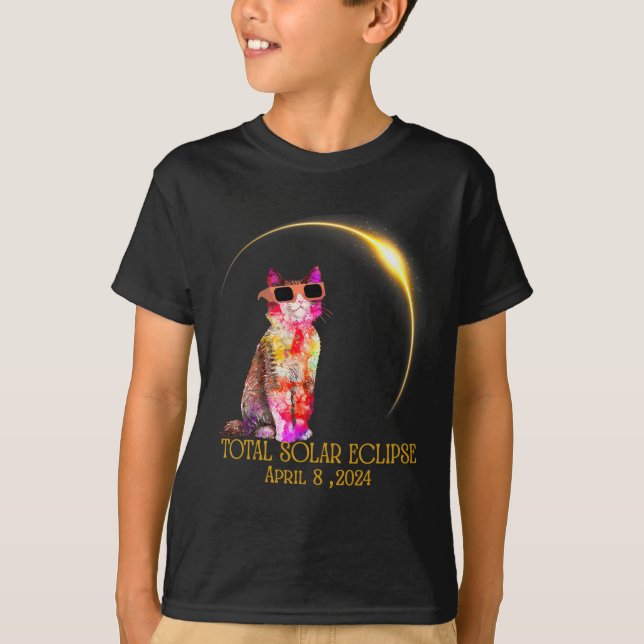 Solar Eclipse 2024 Cat Wearing Solar Eclipse Glass T-Shirt (Vorderseite)