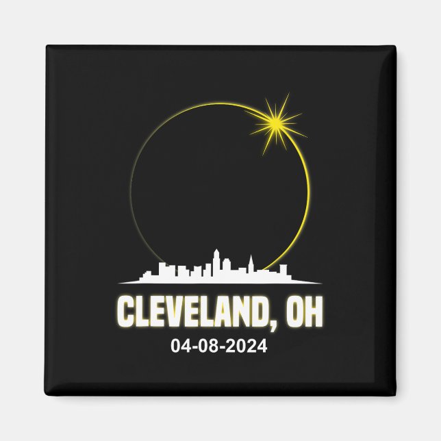 Solar Eclipse 2024 Cleveland Skyline Ohio Solar EC Magnet (Vorne)