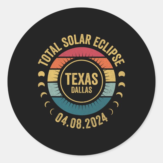 Solar Eclipse 2024 Dallas Texas Staat Solar Eclips Runder Aufkleber (Vorderseite)