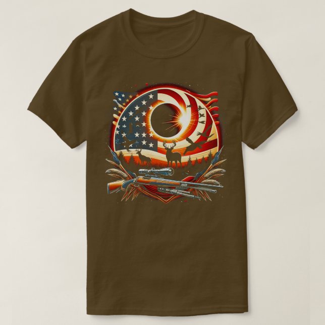 Solar Eclipse 2024 Design Hunting und der Amerikan T-Shirt (Design vorne)