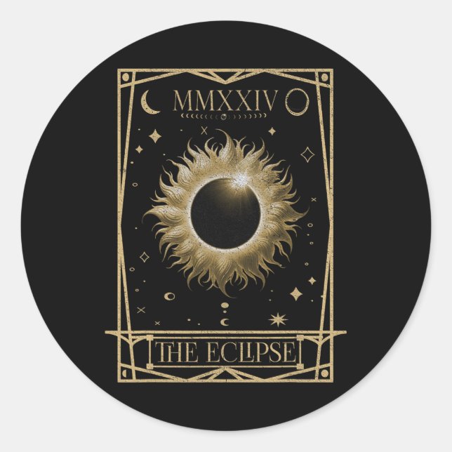 Solar Eclipse 2024 Gesamt Eclipse Astronomie Tarot Runder Aufkleber (Vorderseite)