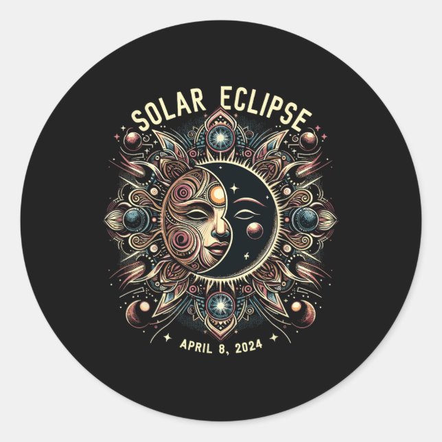 Solar-Eclipse 2024 Gesamtsolares Eclipse 4,08,24 k Runder Aufkleber (Vorderseite)