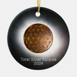 Solar Eclipse 2024 Gold Sparkling Blume of Life Keramik Ornament