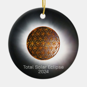 Solar Eclipse 2024 Gold Sparkling Blume of Life Keramik Ornament