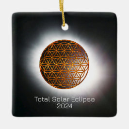 Solar Eclipse 2024 Gold Sparkling Blume of Life Keramikornament