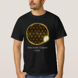 Solar Eclipse 2024 Gold Sparkling Blume of Life T-Shirt