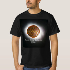 Solar Eclipse 2024 Gold Sparkling Blume of Life T-Shirt