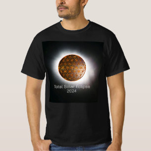 Solar Eclipse 2024 Gold Sparkling Blume of Life T-Shirt
