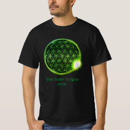 Solar Eclipse 2024 Green Sparkling Blume of Life T-Shirt