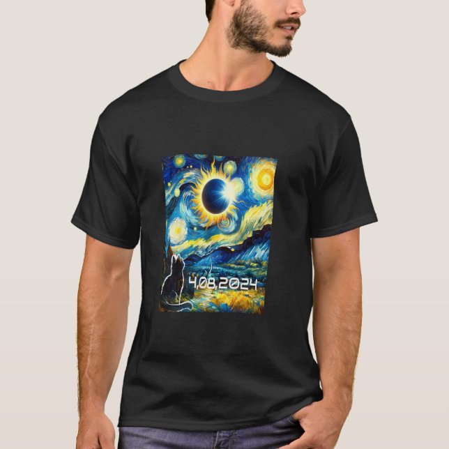 Solar Eclipse 2024 Hemdkat mit Van Gogh Starry T-Shirt (Vorderseite)