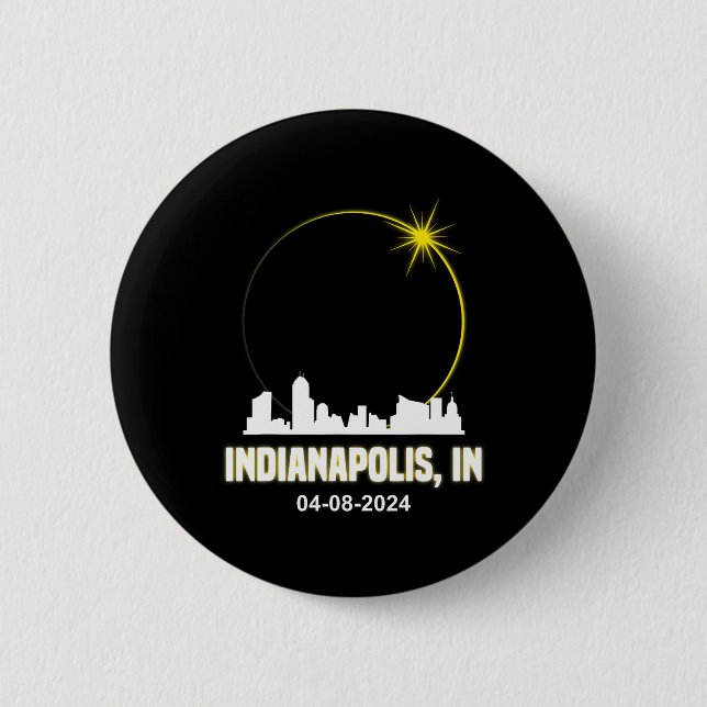 Solar Eclipse 2024 Indianapolis Skyline Indiana Ec Button (Vorderseite)