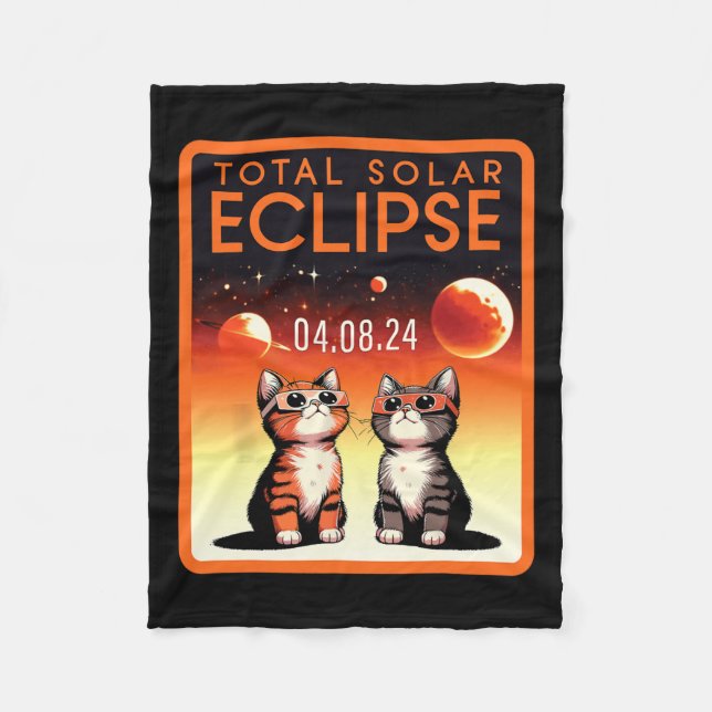 Solar-Eclipse 2024 Katzen Gesamtsolarausstoß 4,08, Fleecedecke (Vorderseite)