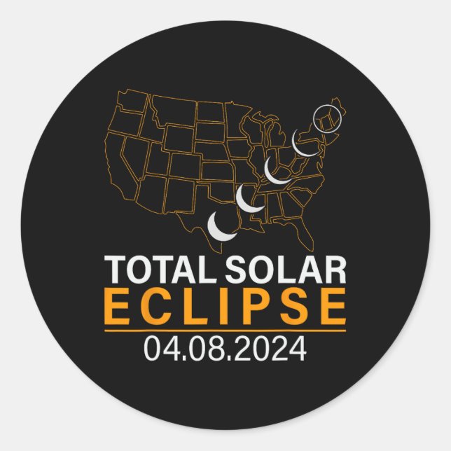 Solar Eclipse 2024 Map Eclipse 8. April 2024 Eclip Runder Aufkleber (Vorderseite)