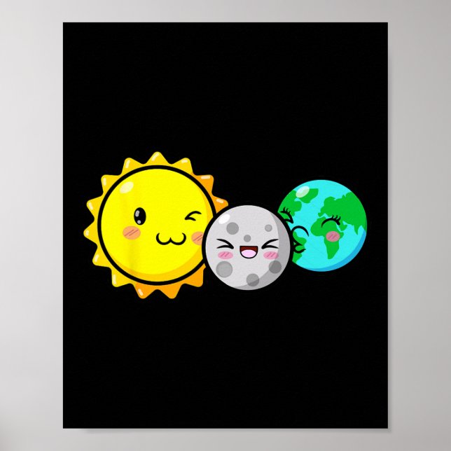 Solar Eclipse 2024 Niedliche Kawaii Fun Astronomie Poster (Vorne)