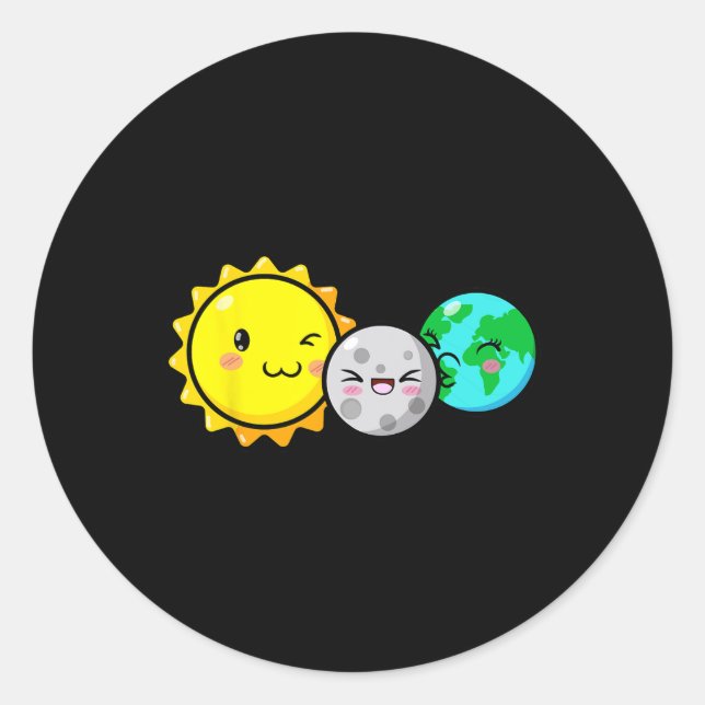Solar Eclipse 2024 Niedliche Kawaii Fun Astronomie Runder Aufkleber (Vorderseite)