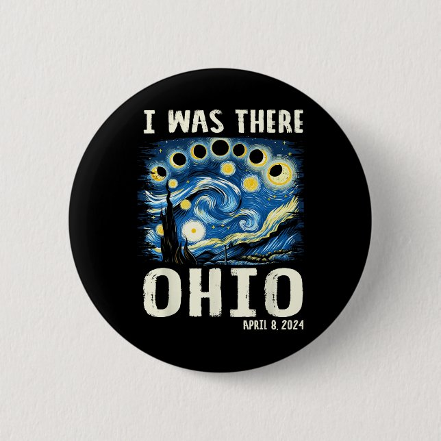 Solar Eclipse 2024 Ohio - Starry Night Painting Button (Vorderseite)