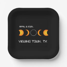 Solar Eclipse 2024 Personalisiert Town Staat insge Pappteller