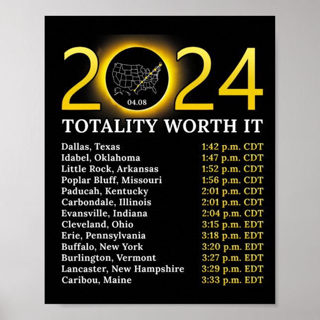 Solar Eclipse 2024 Sonne Totalität mit Wert insges Poster (Vorne)