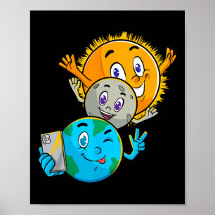Solar Eclipse 2024 SonnenEarth Sun Moon Selfie Wel Poster