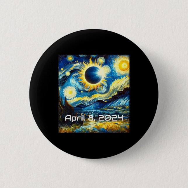 Solar Eclipse 2024 Starry Night Painting Van Gogh Button (Vorderseite)