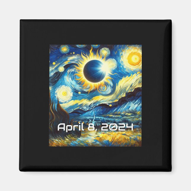 Solar Eclipse 2024 Starry Night Painting Van Gogh Magnet (Vorne)