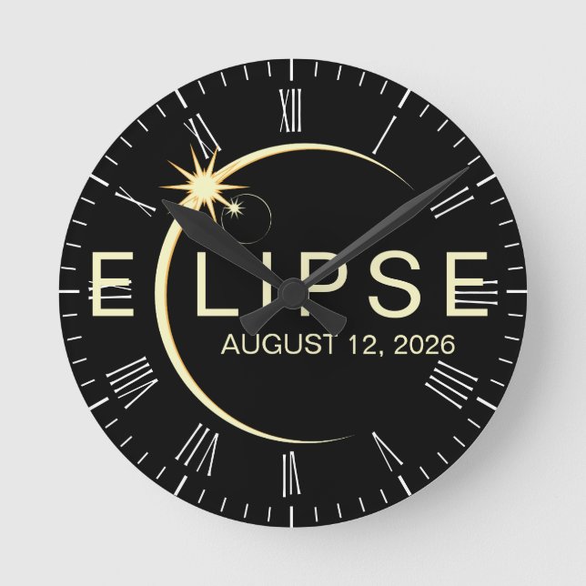 Solar Eclipse Astronomy Event 2026 Runde Wanduhr (Vorderseite)