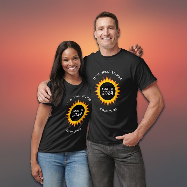 Solar Eclipse Austin Texas 8 April 2024 T-Shirt (Replace Austin, Texas with another location if required. All text editable)