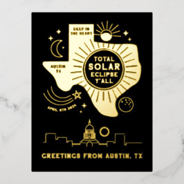 Solar Eclipse Austin Texas Gold Foil Folien Feiertagspostkarte