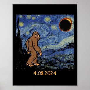 Solar Eclipse Bigfoot Starry Night Sasquatch Men W Poster