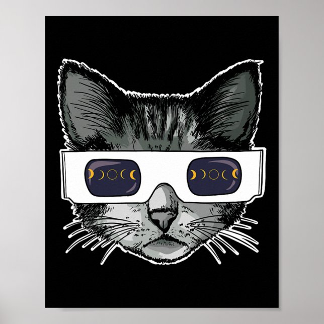 Solar Eclipse Cat Wearing Solar Eclipse Brille Poster (Vorne)