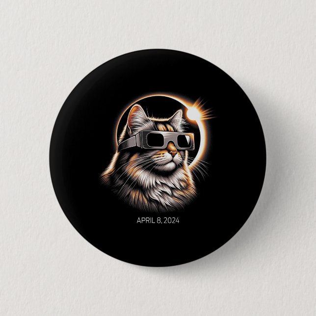 Solar Eclipse Cat Wearing Solar Eclipse Gles Button (Vorderseite)
