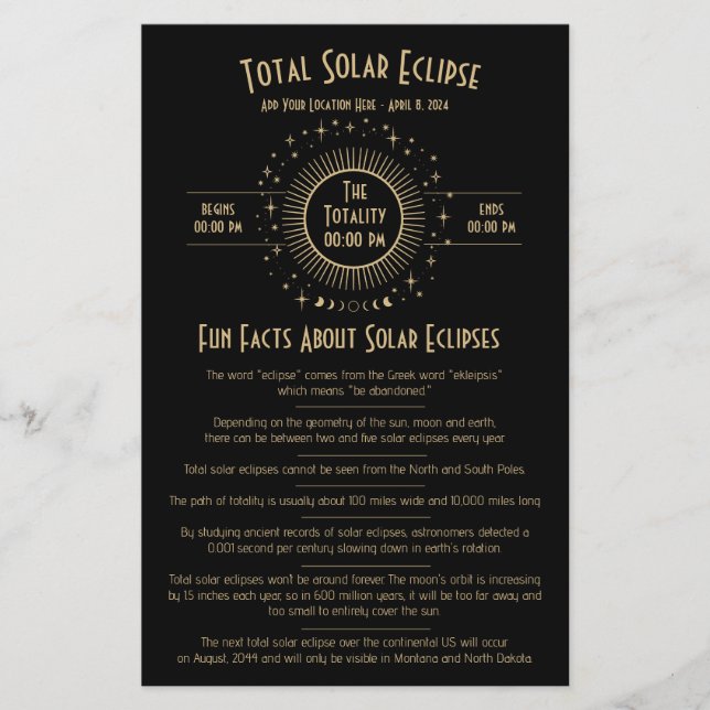 Solar Eclipse Celestial Stars Black Fun Factsheet (Vorderseite)