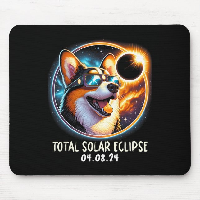 Solar Eclipse Corgi Wearing Brillen Pet 8. April 2 Mousepad (Vorne)