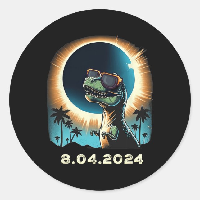 Solar-Eclipse-Dino mit Solar-Eclipse Runder Aufkleber (Vorderseite)