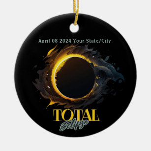 Solar Eclipse Geschenk 2024 Ihr Stadt Staat Black Keramik Ornament
