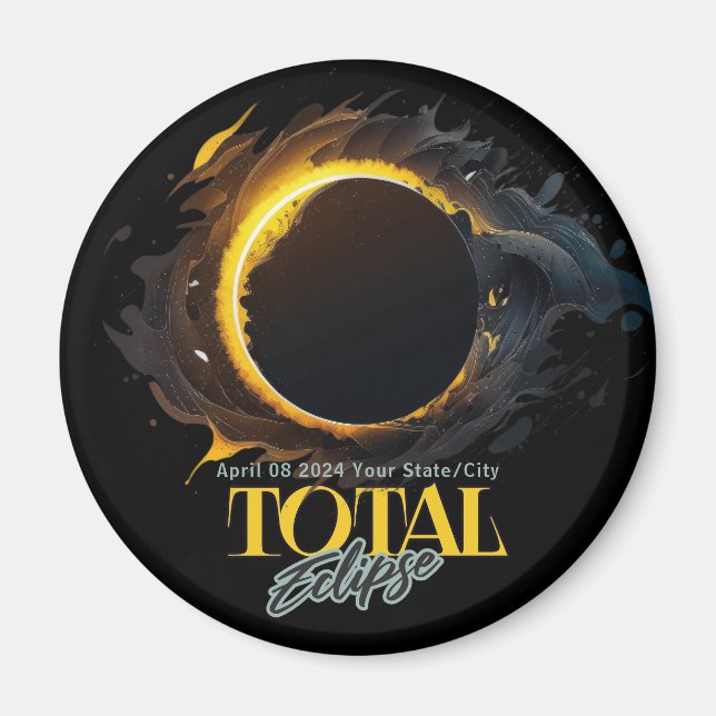 Solar Eclipse Geschenk 2024 Ihr Stadt Staat Black Magnet (Vorne)