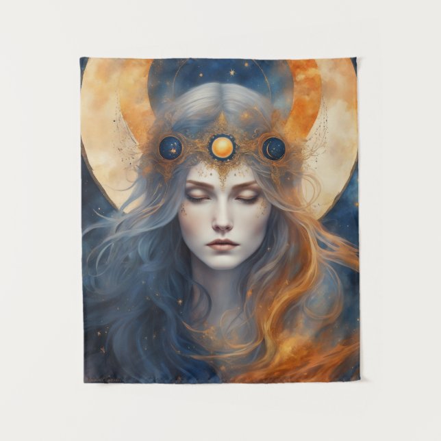 Solar Eclipse Goddess Fantasy Print Wandteppich (Vorderseite)