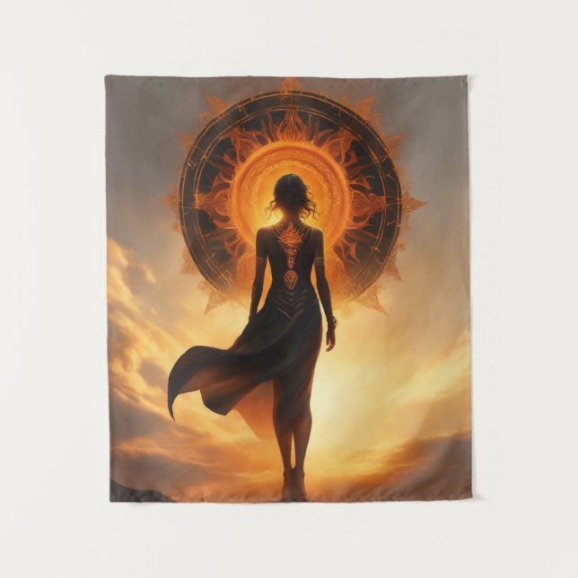 Solar Eclipse Goddess Tattoo Fantasy Avatar Wandteppich (Vorderseite)