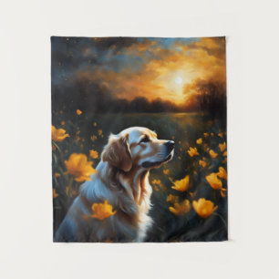 Solar Eclipse Golden Retriever Blume Wandteppich