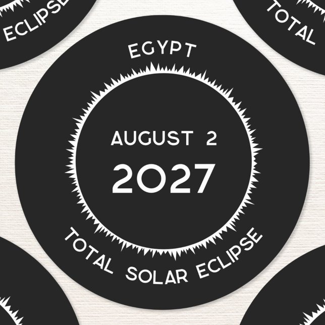Solar Eclipse insgesamt 2027 Ägypten Runder Aufkleber (Total solar eclipse August 2nd 2027 Egypt custom text sticker)