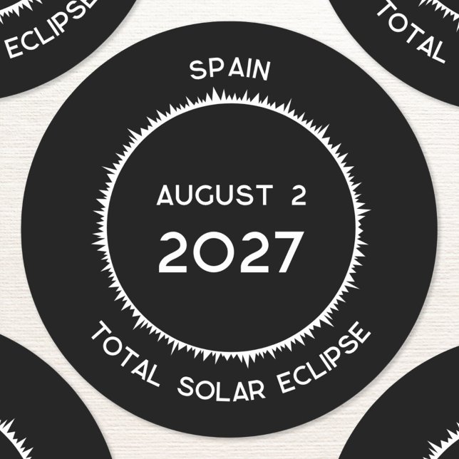 Solar Eclipse insgesamt 2027 Spanien Runder Aufkleber (Total solar eclipse August 2nd 2027 Spain custom text sticker)