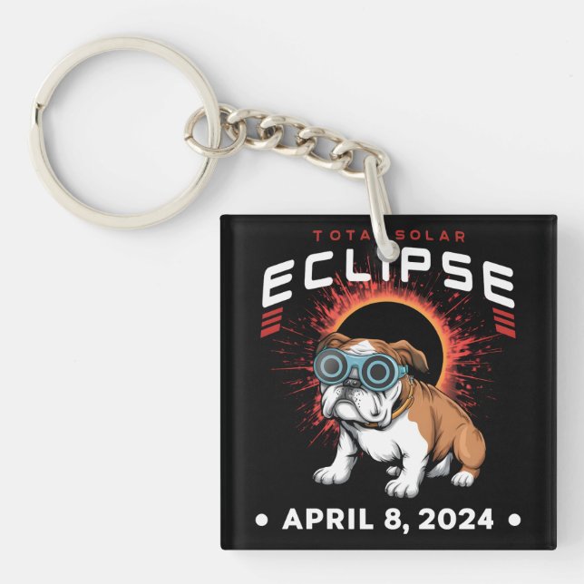 Solar Eclipse insgesamt April 2024 Bulldog-Übergab Schlüsselanhänger (Vorderseite)